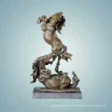 Sculpture en bronze animal Double chevaux Danse Statue en laiton Tpal-014